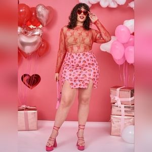 SHEIN Plus Strawberry Print Split Hem skirt